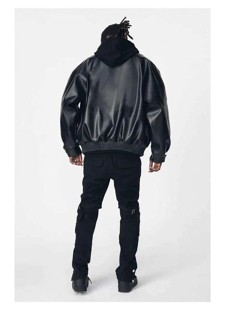 Streetwear Oversized Black Pu Leather Jacket