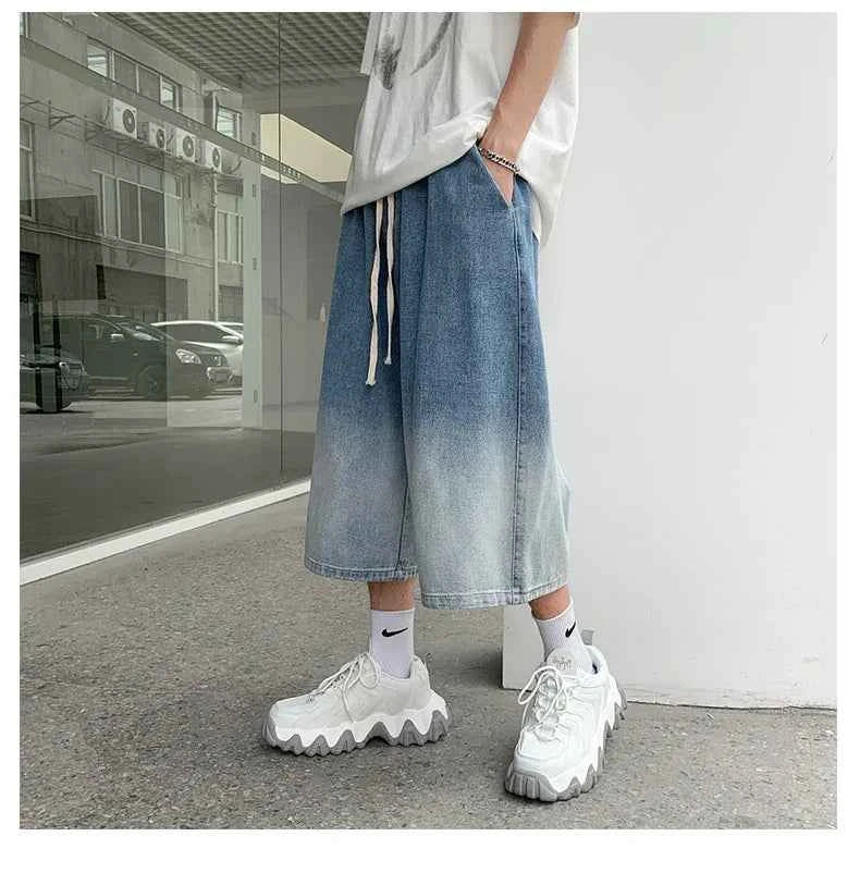 Men's Streetwear Gradient Calf-Length Denim Jorts