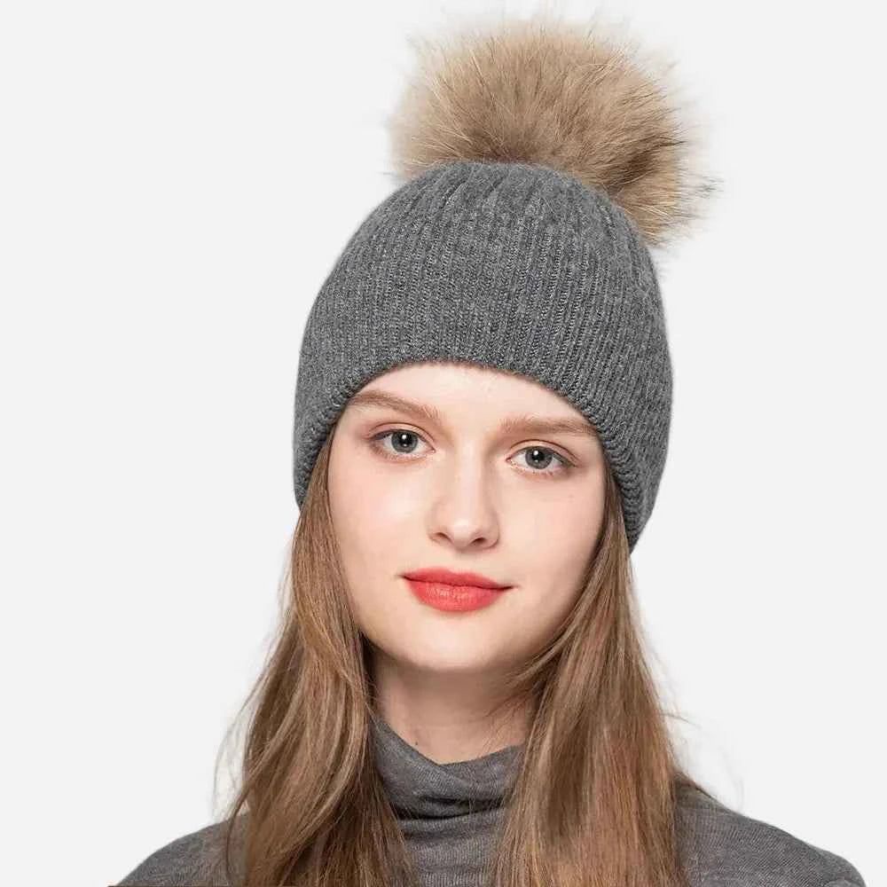 Soft Angora Pompom Knitted Beanie