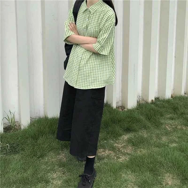 Women Preppy Plaid Womens Minimalist Chic Shirt