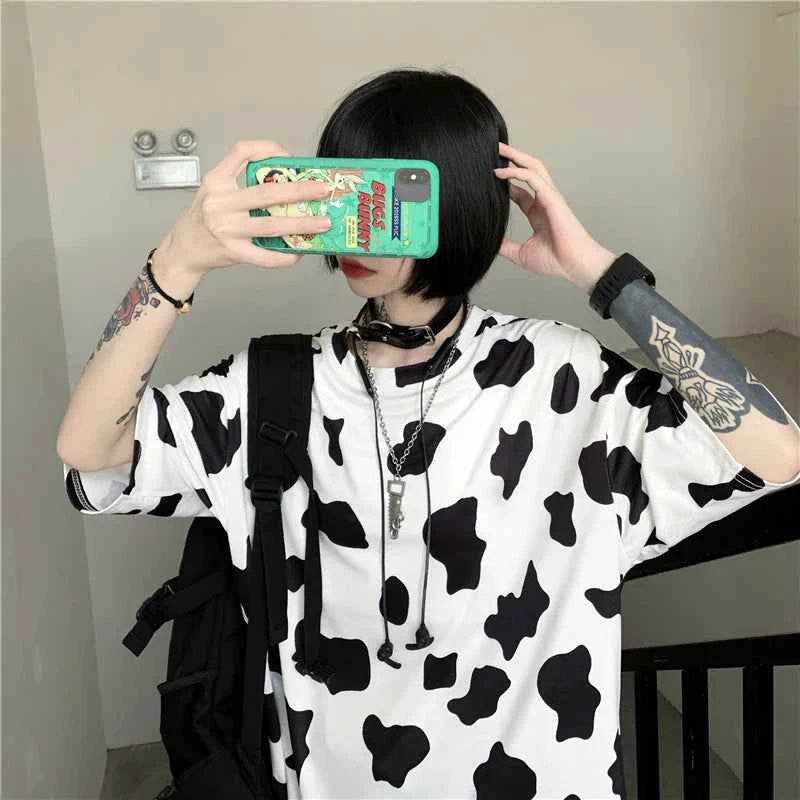 Wild Cartoon Print Oversized Round T-Shirt