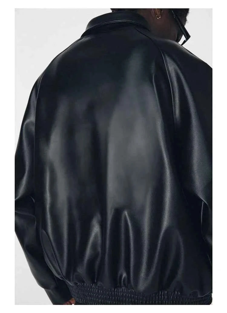Streetwear Oversized Black Pu Leather Jacket