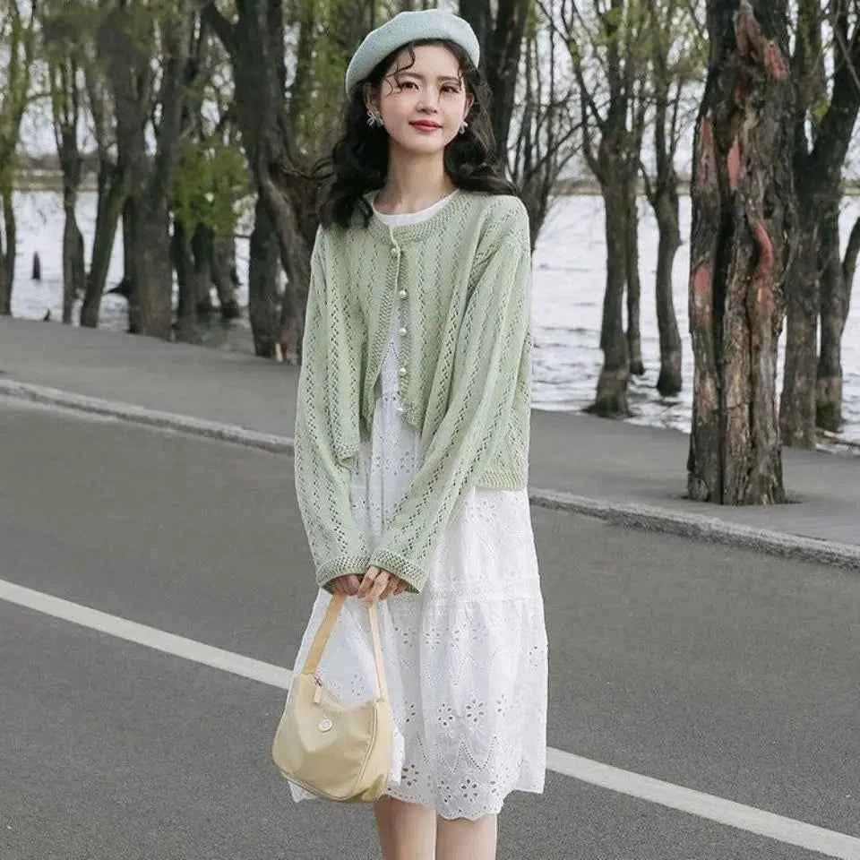 Elegant Hollow Out Button Up Cardigan