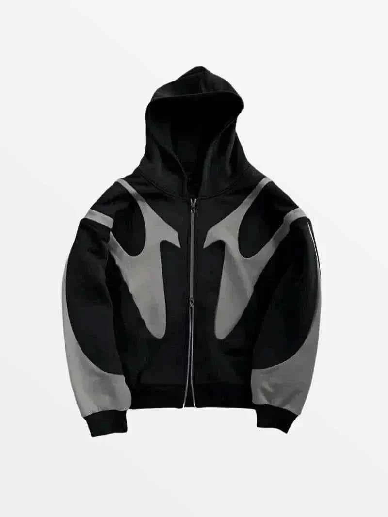 Front view of model wearing the Hoodie Handma in a massive, sculptural oversized fit