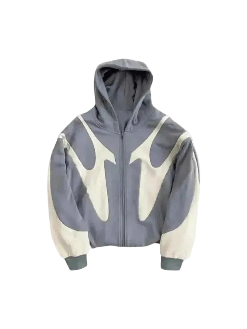 Front view of model wearing the Hoodie Handma in a massive, sculptural oversized fit