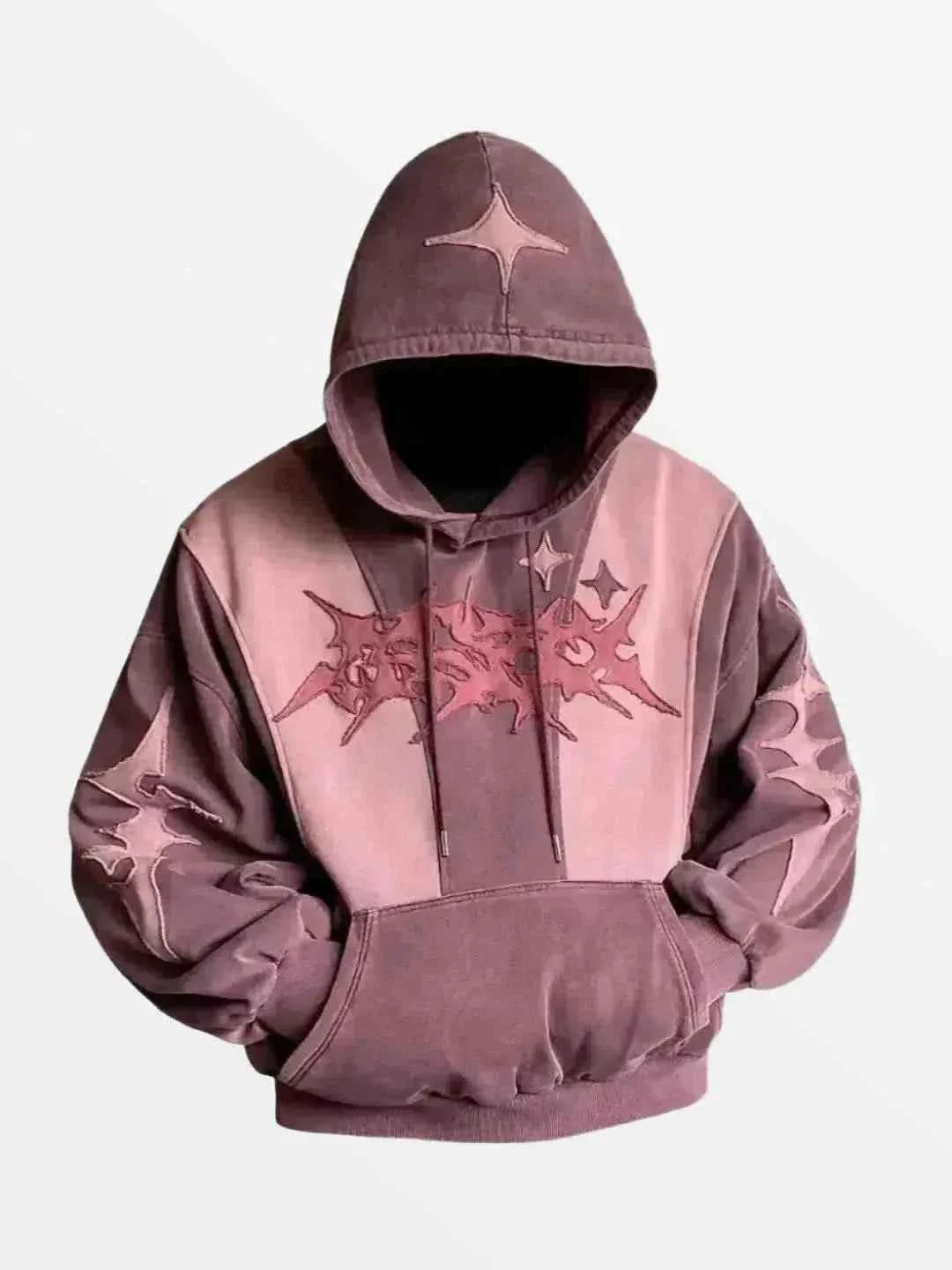 Front view of model wearing the Hoodie Menor in a black oversized streetwear fit