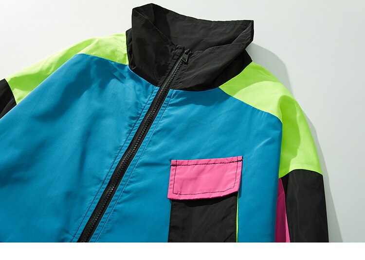 Multi Color Block Patchwork Pocket Jacket