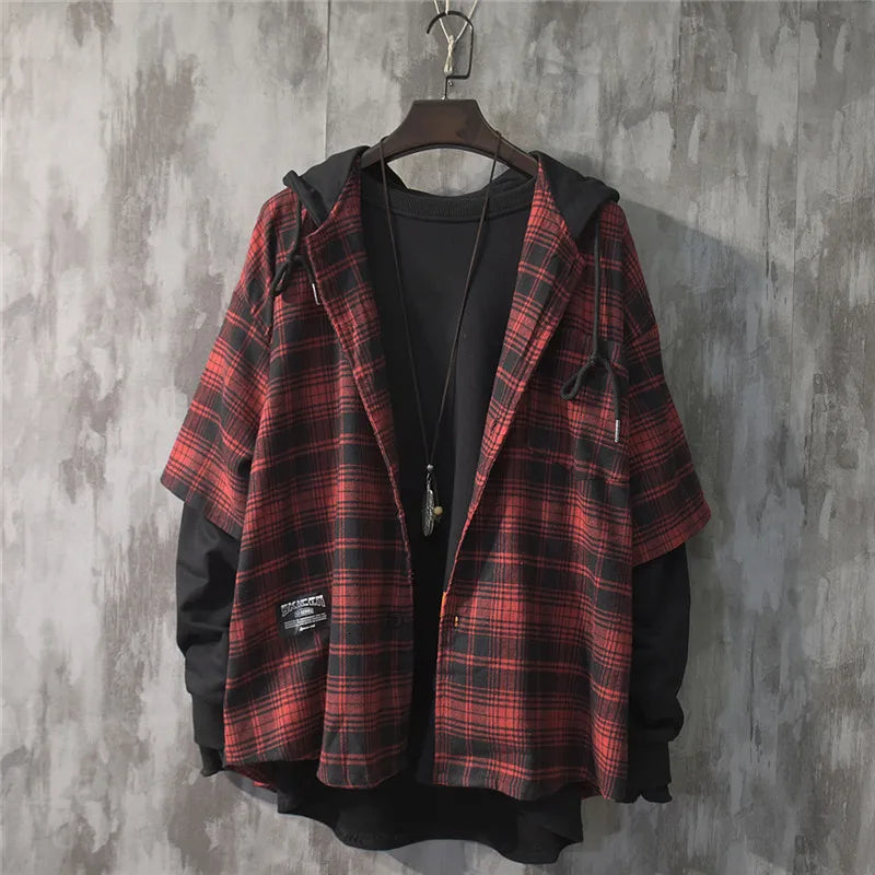 Two Shaded Plaid Check Hoodie