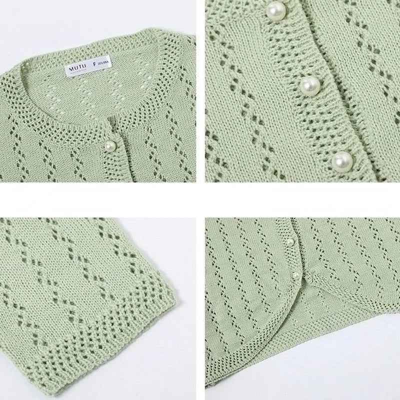 Elegant Hollow Out Button Up Cardigan