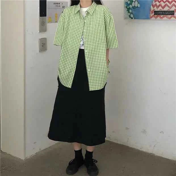 Women Preppy Plaid Womens Minimalist Chic Shirt