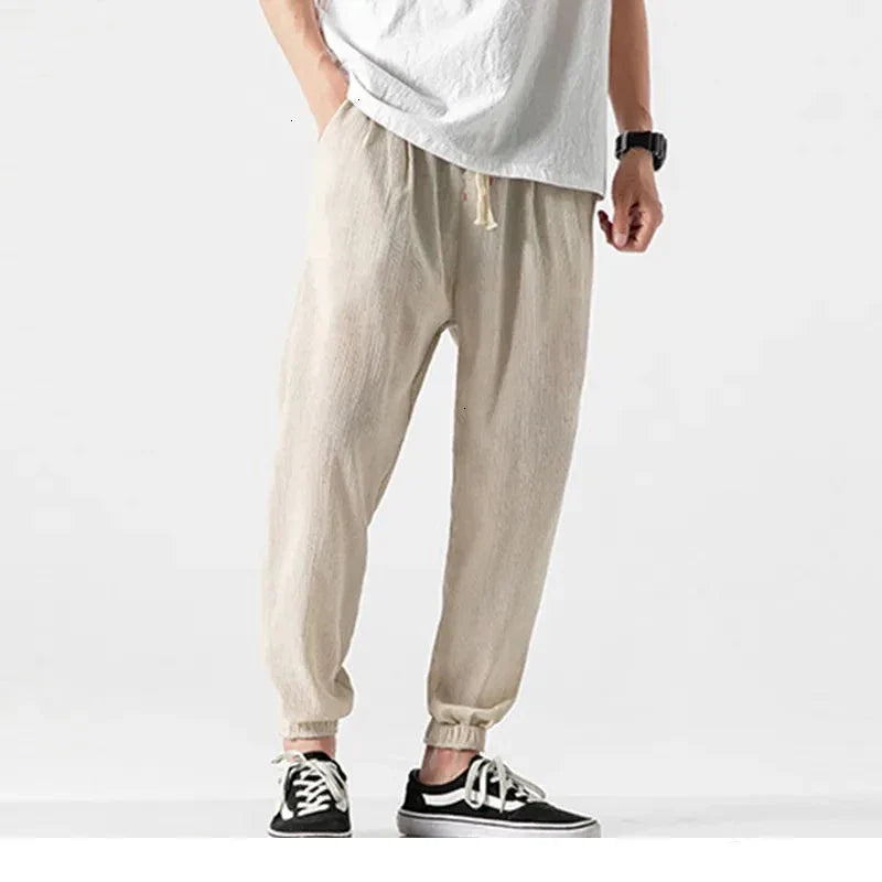 Drawstring Cropped Elastic Waist Casual Pants