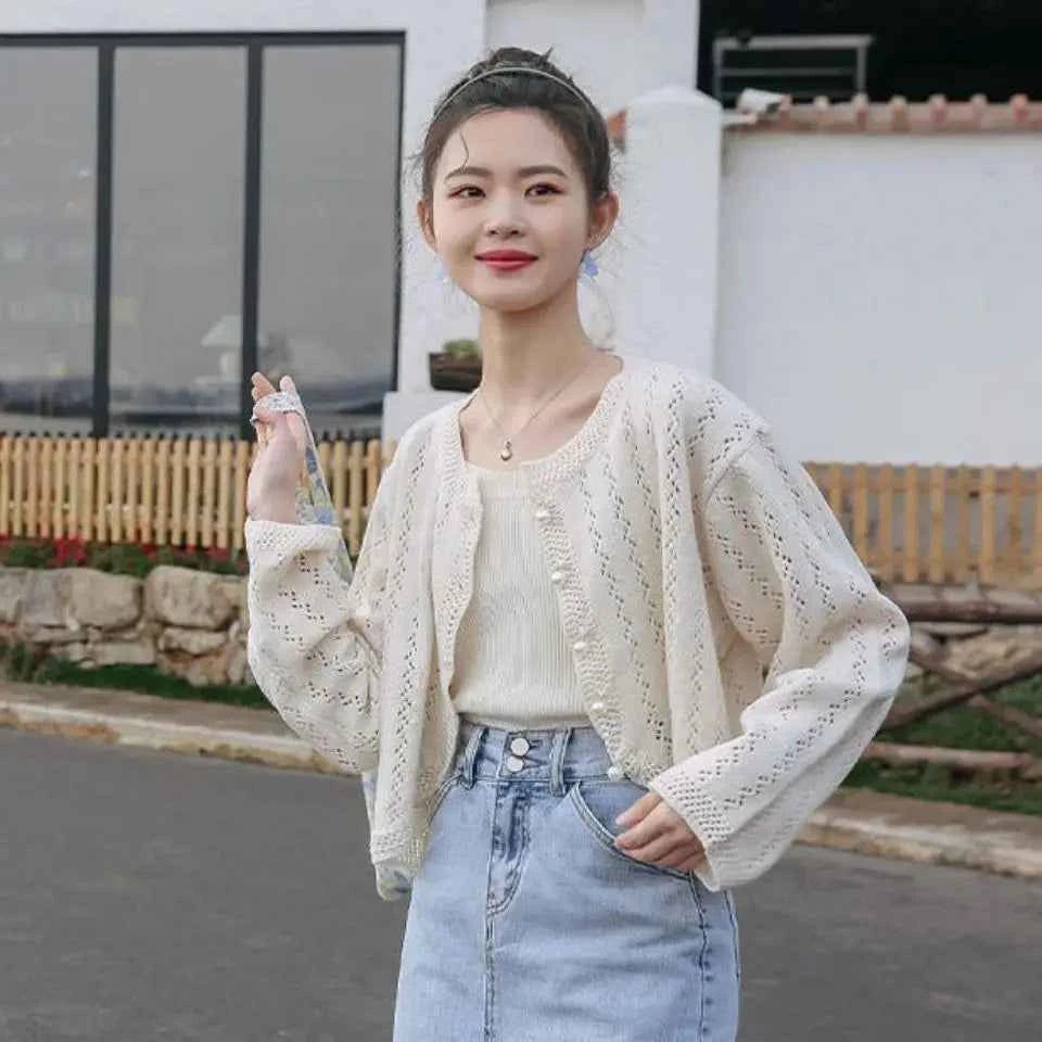 Elegant Hollow Out Button Up Cardigan