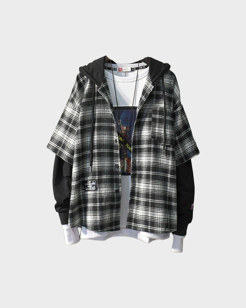 Two Shaded Plaid Check Hoodie