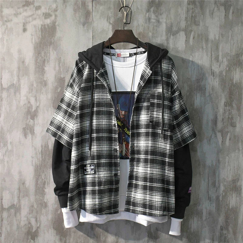Two Shaded Plaid Check Hoodie