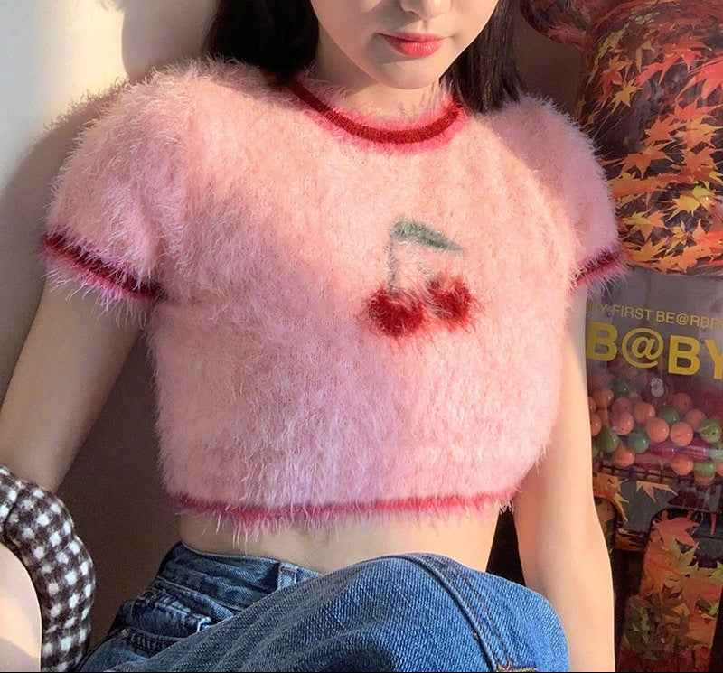 Pink Cherry Crop Sweater