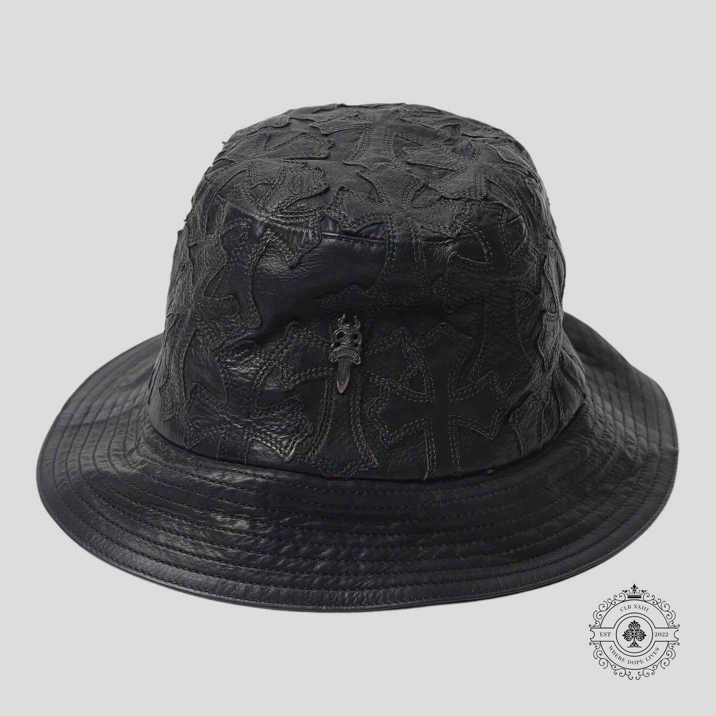 Chrome Hearts Cross Leather Patch Bucket Hat in Black