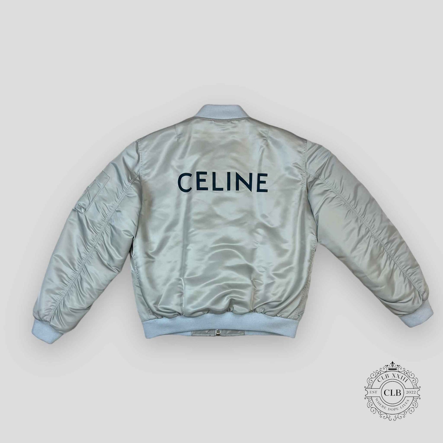 Celine Homme Oversized Chain Logo Bomber in Silver