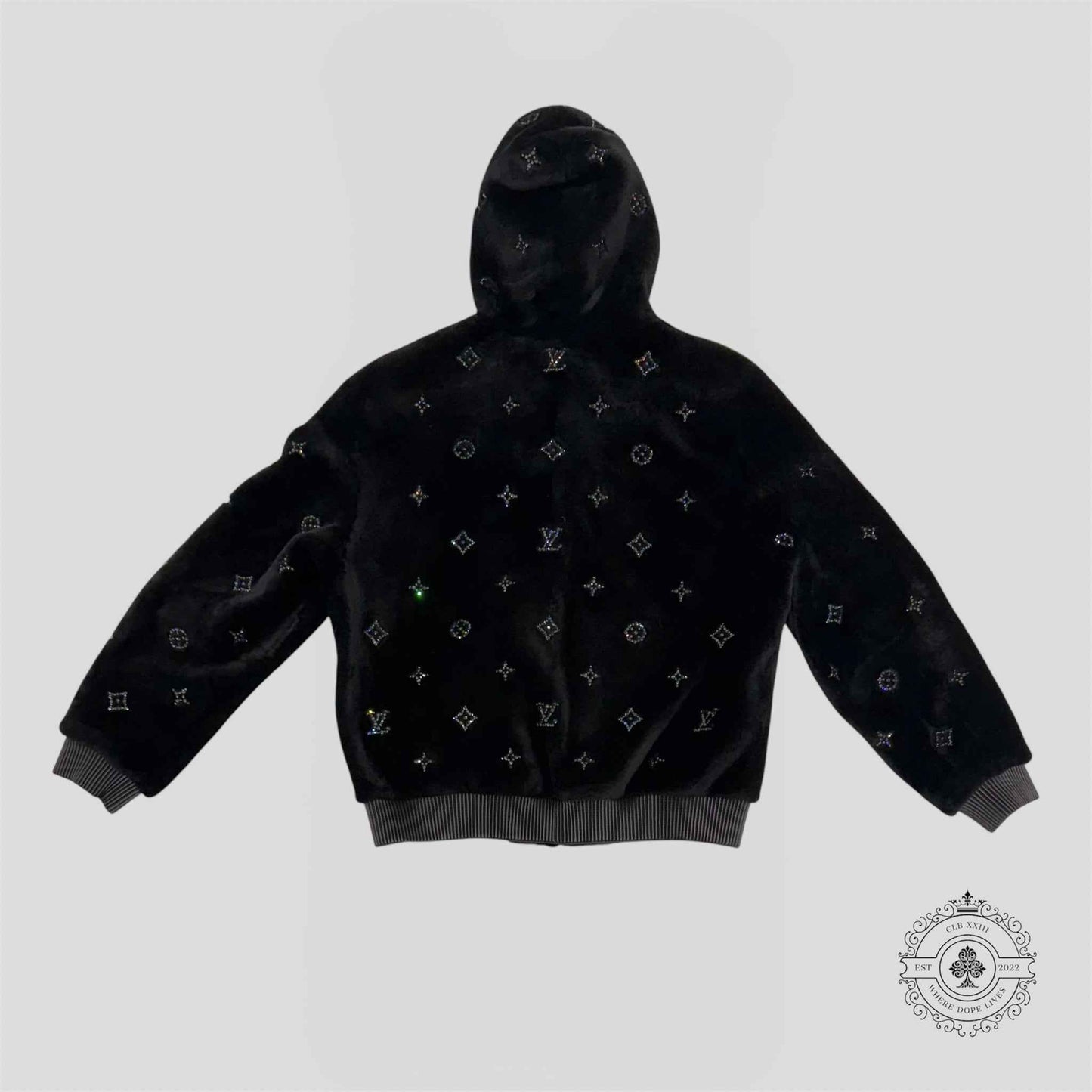 Louis Vuitton Monogram Embellished Shearling Hoodie in Black