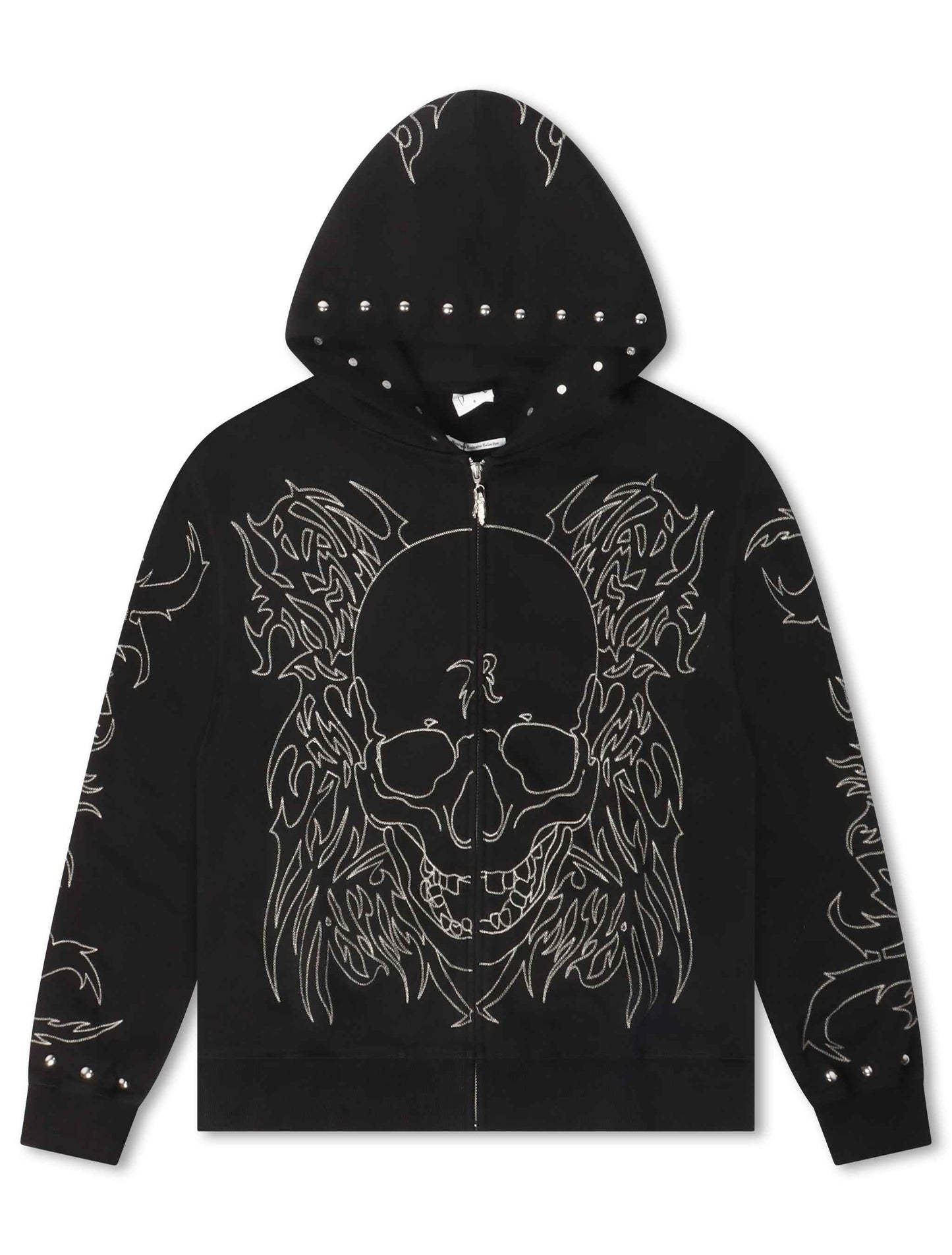Revenge Tribal Skull Studded Zip-Up - Black/Silver