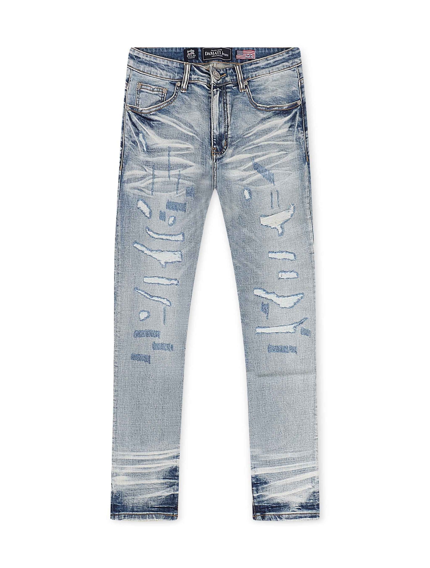 Damati Distressed Slim Fit Stretch Jeans - Light Blue