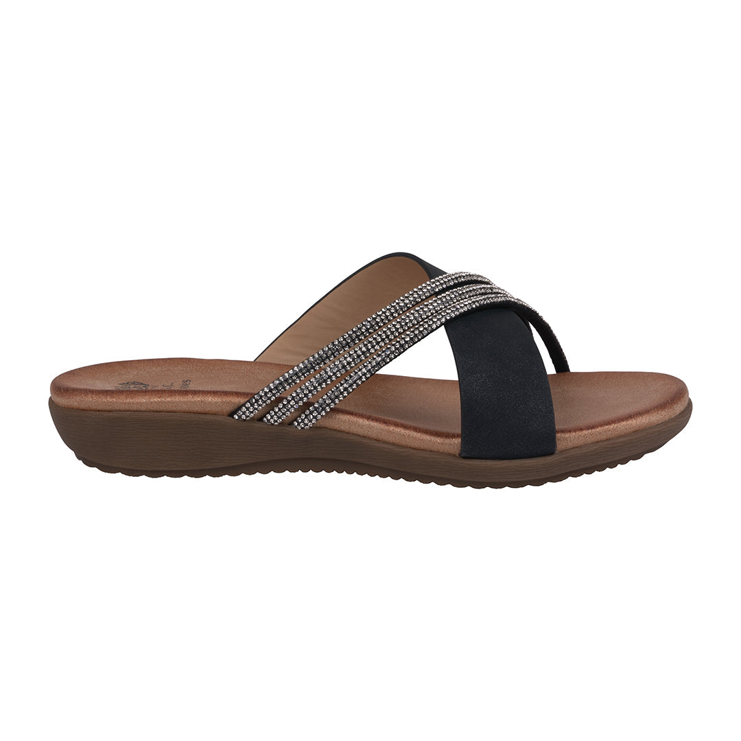 Women's Iris Black Embellished Asymmetrical Flat Sandals