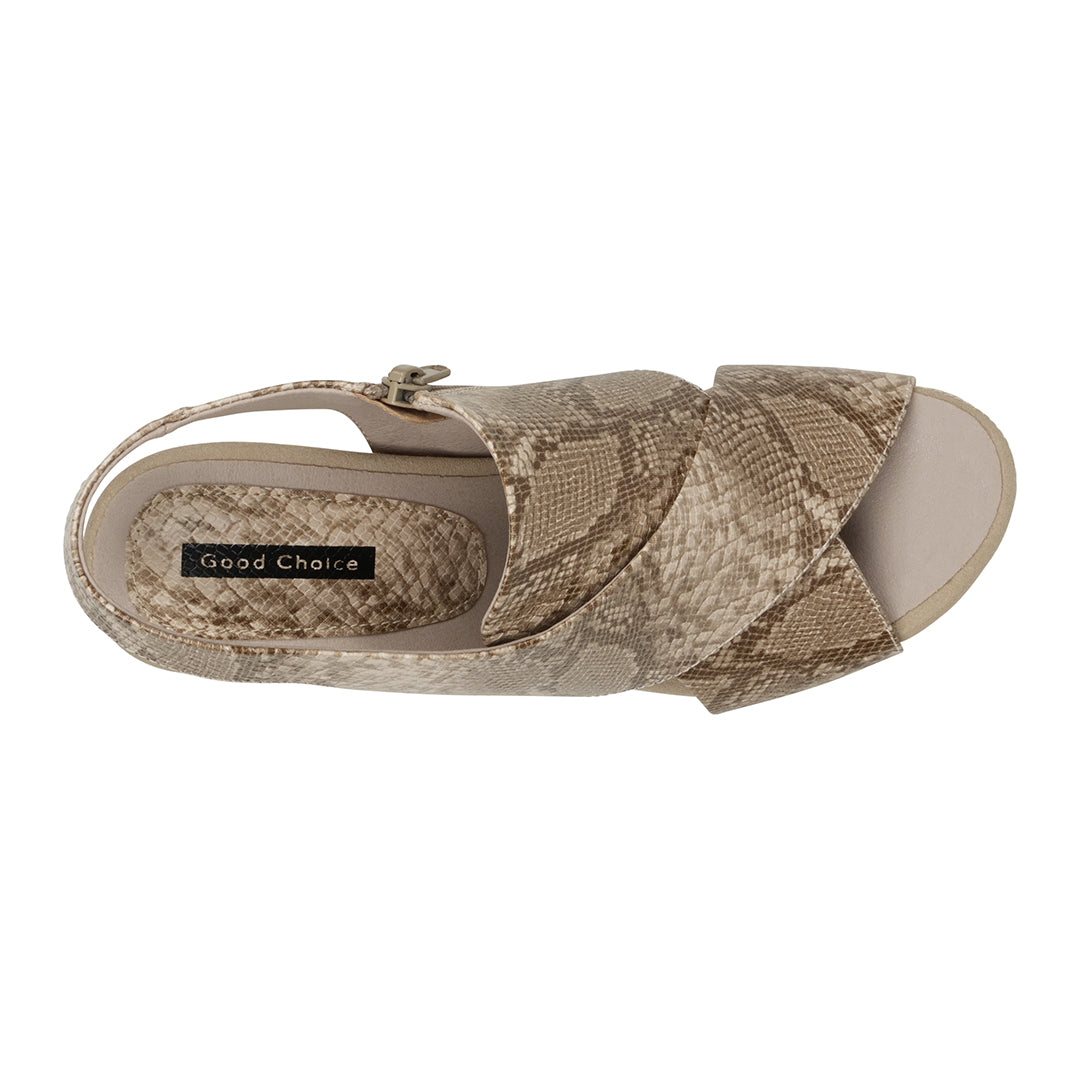 Keefa Snake/Beige Cross Strap Slingback Heeled Sandals