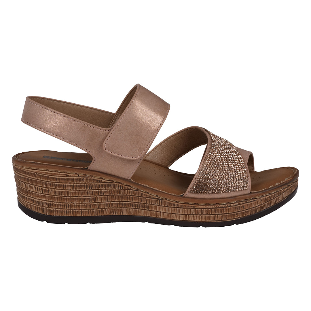 Women's Lux Blush Embellished Velcro Wedge Sandals
