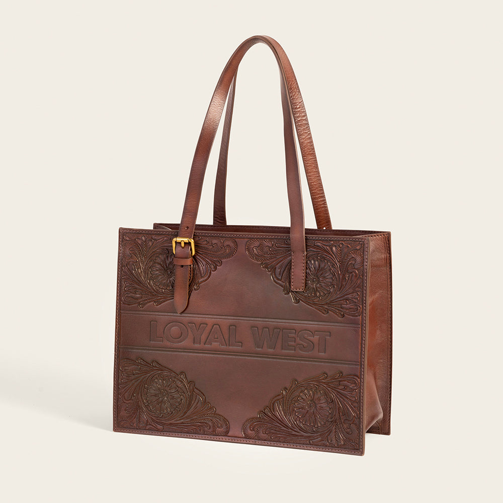 Loyal West Mivva Handtooled Medium Bag - Brunette Leather