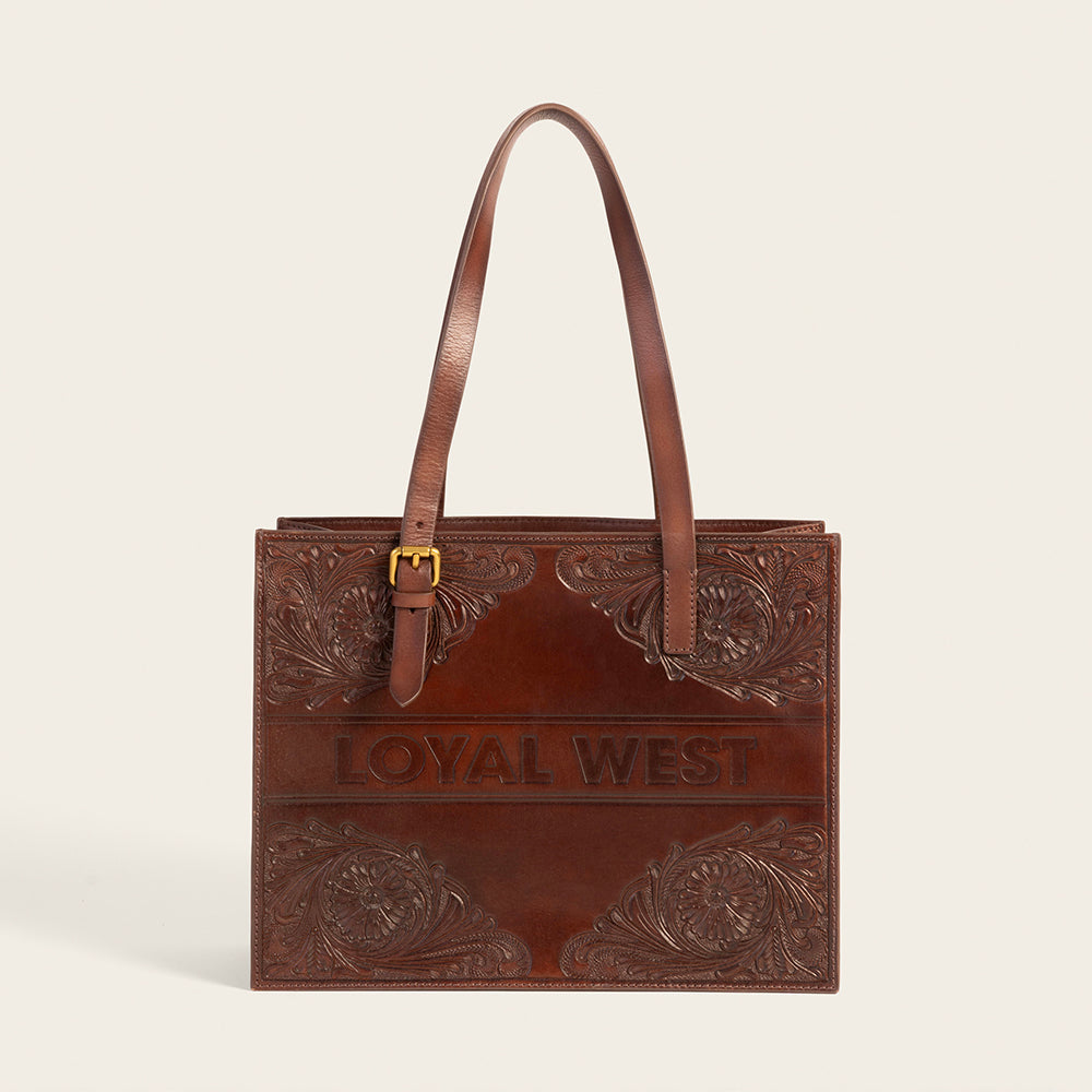Loyal West Mivva Handtooled Medium Bag - Brunette Leather