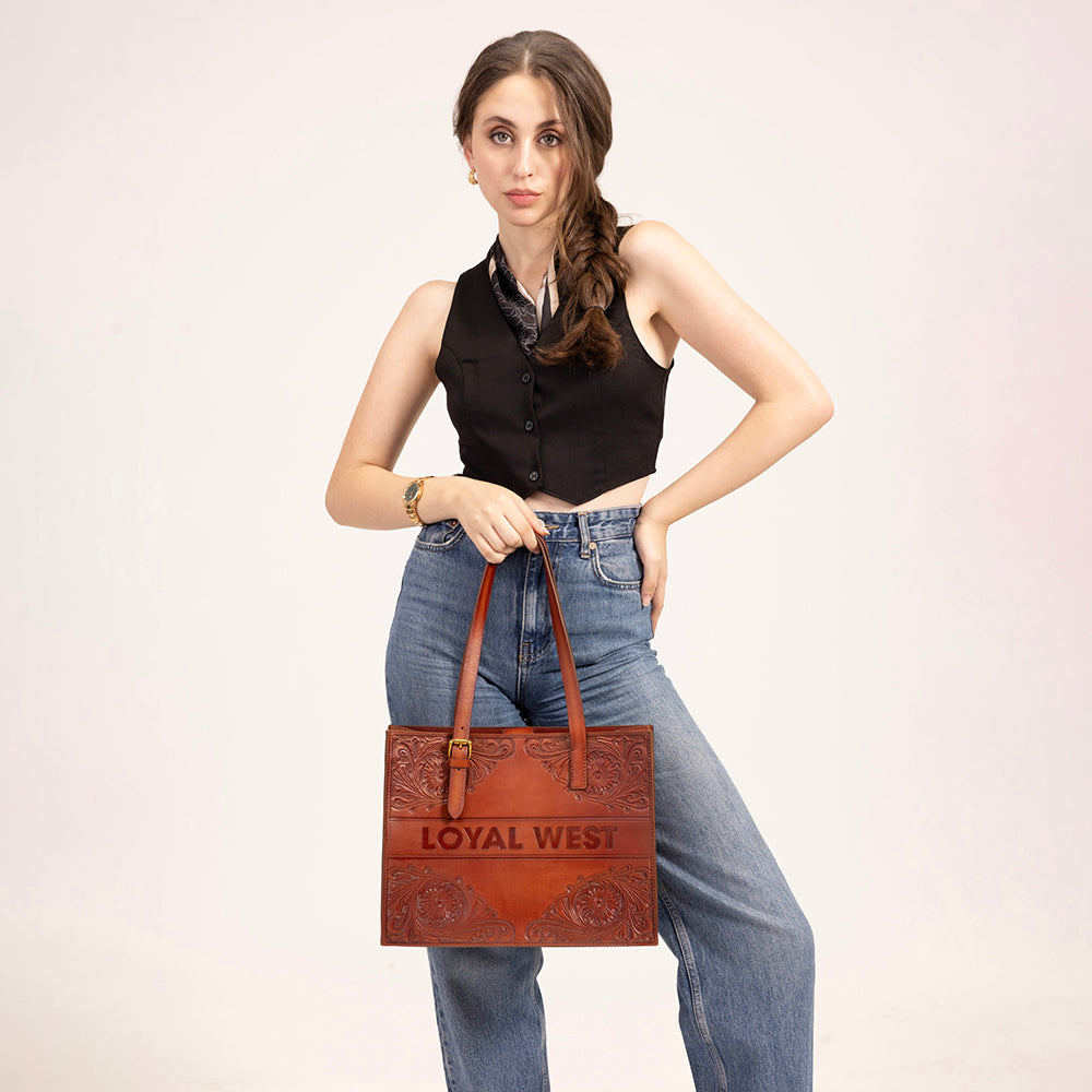 Loyal West Mivva Handtooled Medium Bag - Soft Walnut Leather