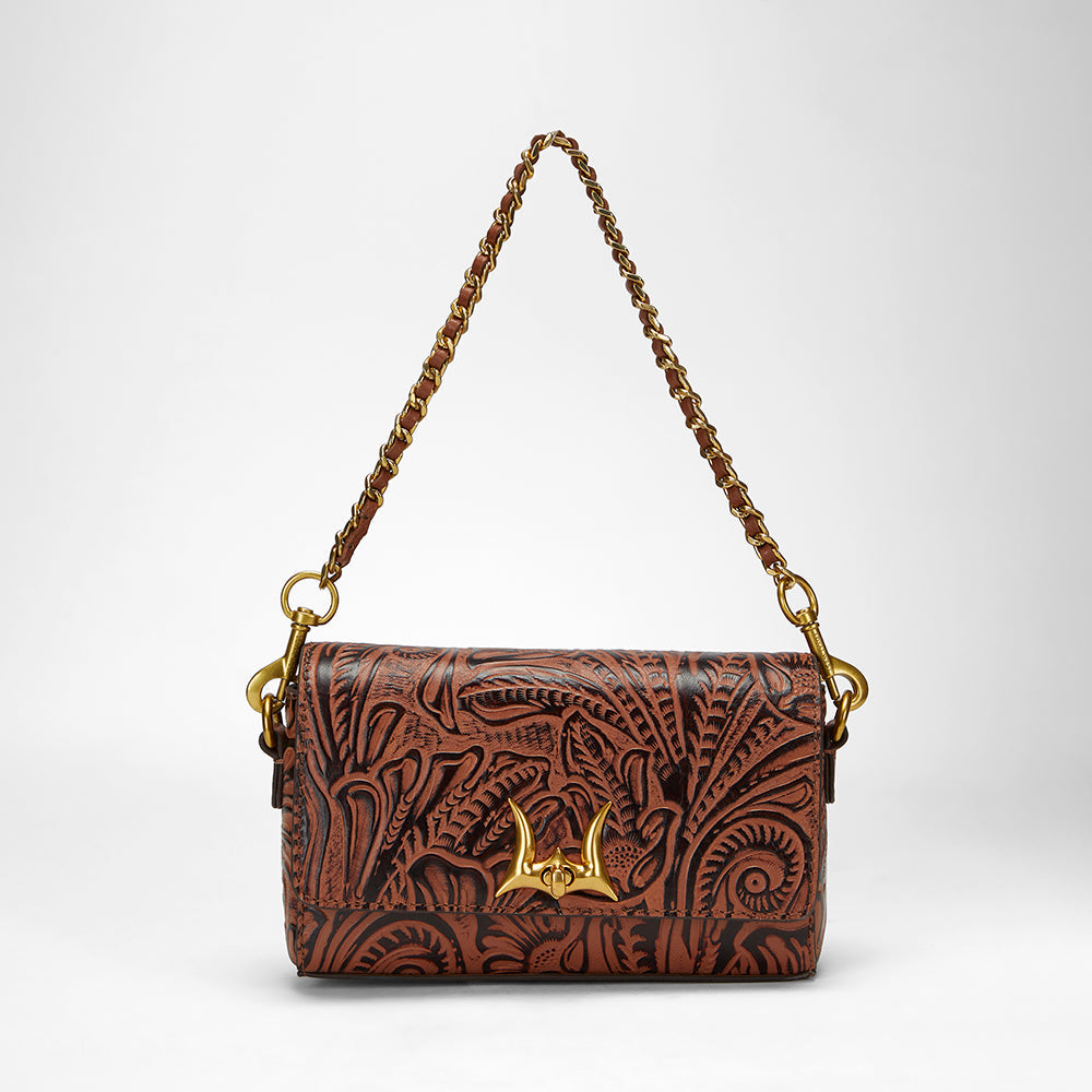 Loyal West SAVI MINI BAG IN HAND FINISHED EMBOSSED LEATHER - BROWN