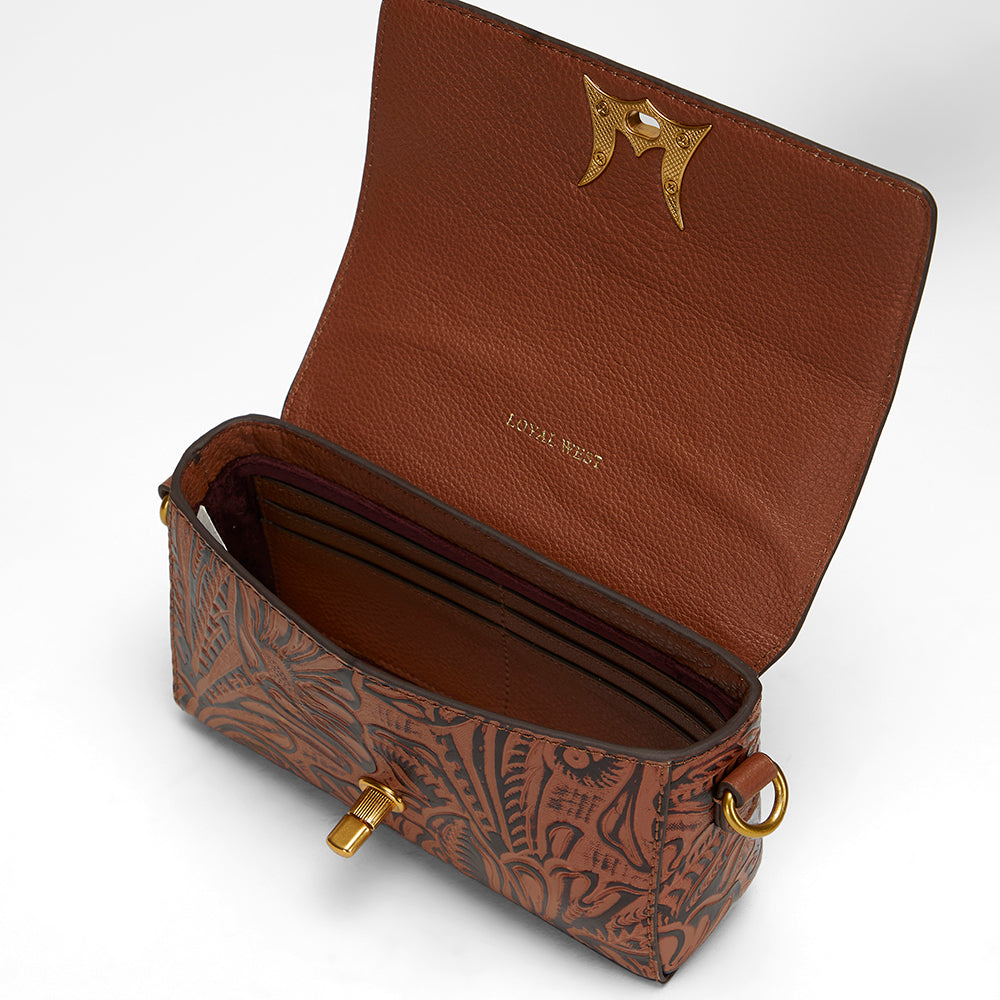 Loyal West SAVI MINI BAG IN HAND FINISHED EMBOSSED LEATHER - BROWN
