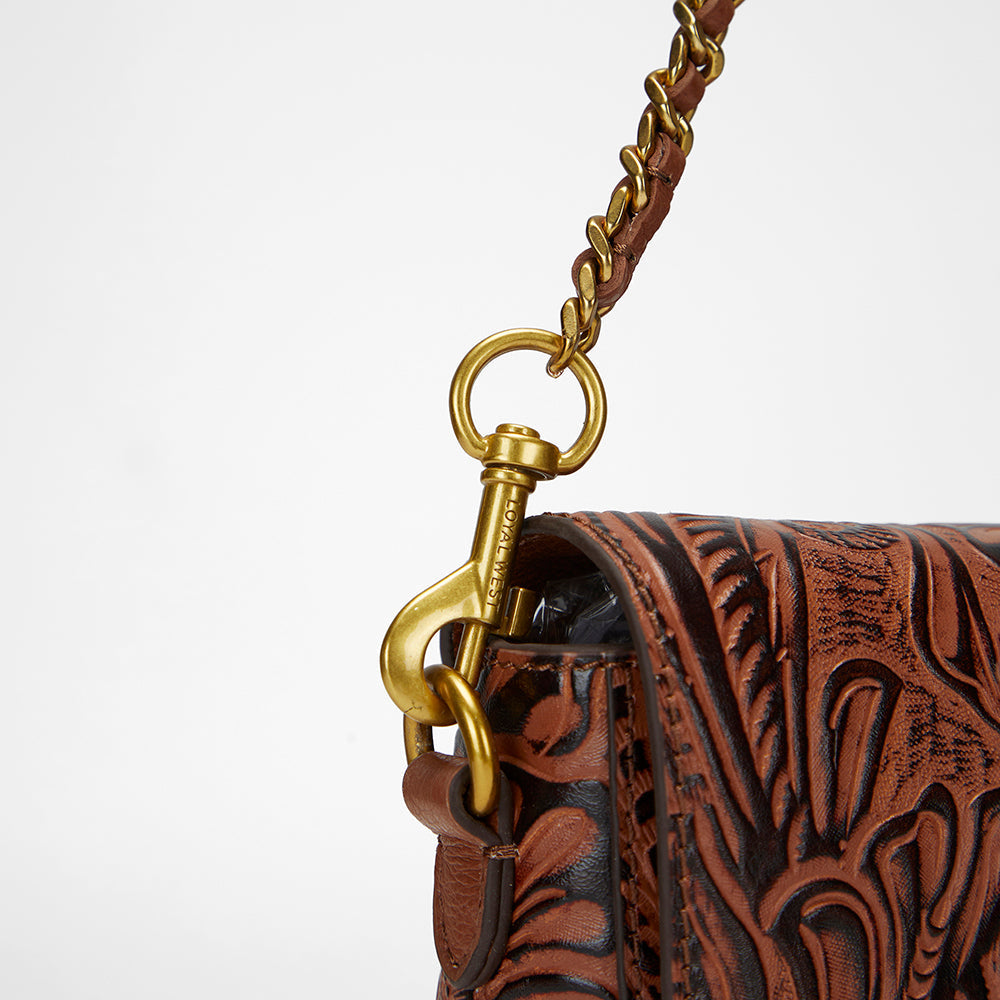 Loyal West SAVI MINI BAG IN HAND FINISHED EMBOSSED LEATHER - BROWN