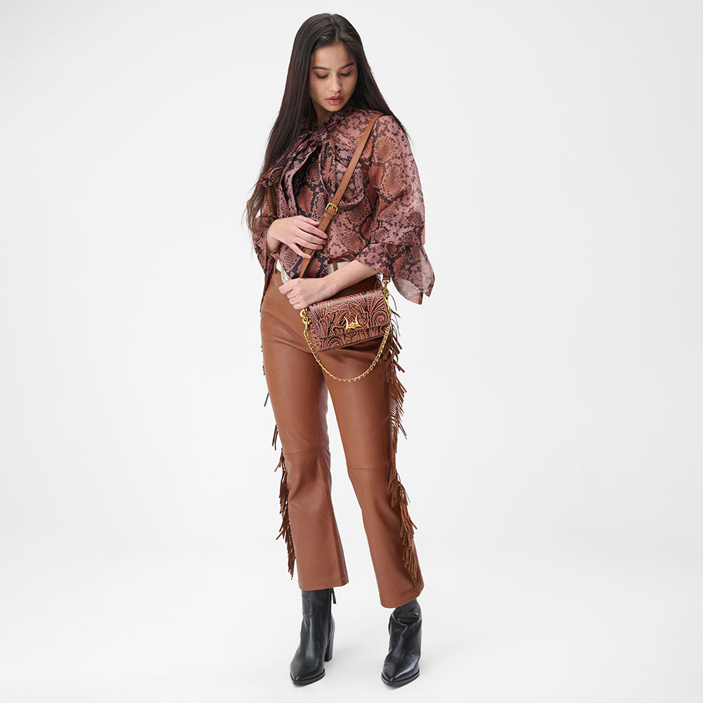 Loyal West SAVI MINI BAG IN HAND FINISHED EMBOSSED LEATHER - BROWN
