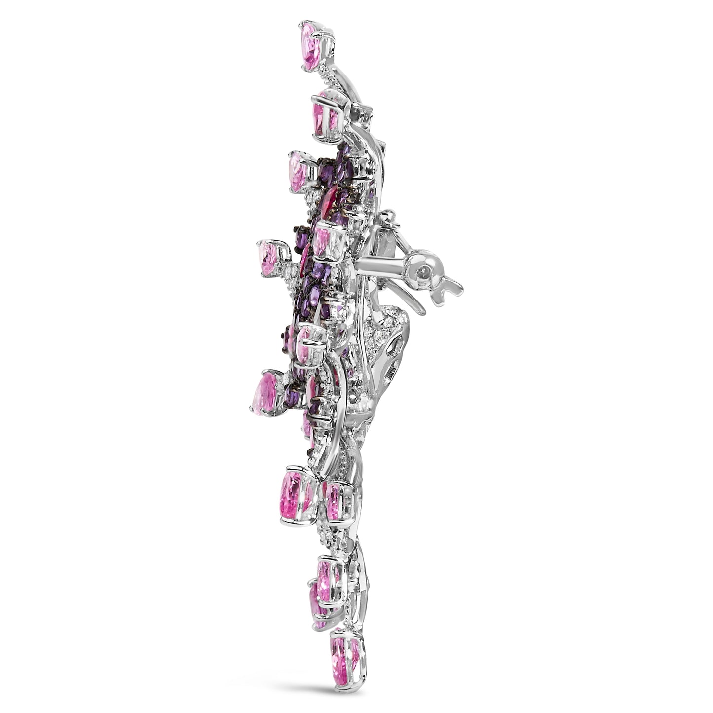 18K White Gold 1.00 Cttw Diamond, Ruby Sapphire, and Amethyst Mixed Gemstone Butterfly Brooch Pin (G-H Color, VS1-VS2 Clarity)