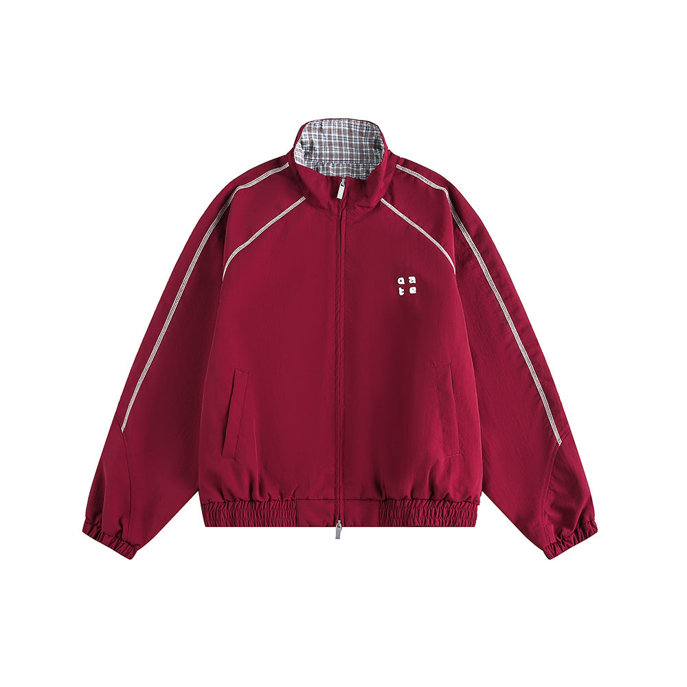 Retro Varsity Plaid Stand Collar Jacket