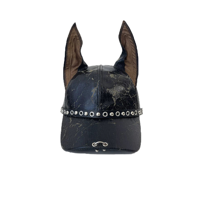 Punk Doberman Ears Leather Baseball Cap