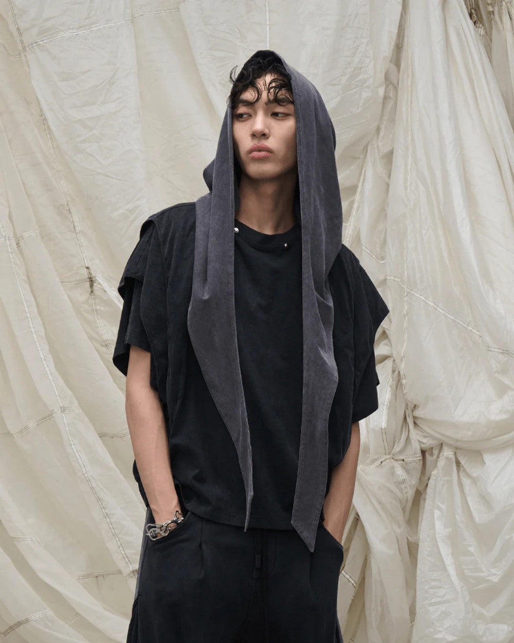 Two Piece Distressed Hooded T-Shirt