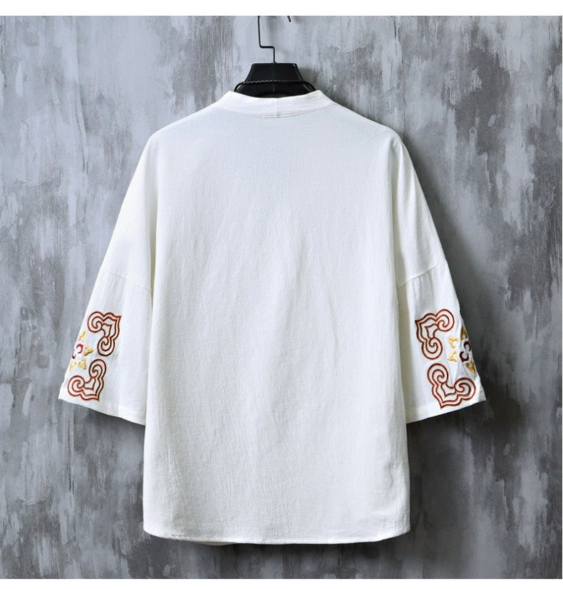 Chinese Embroidered V-Neck Hanfu Tee