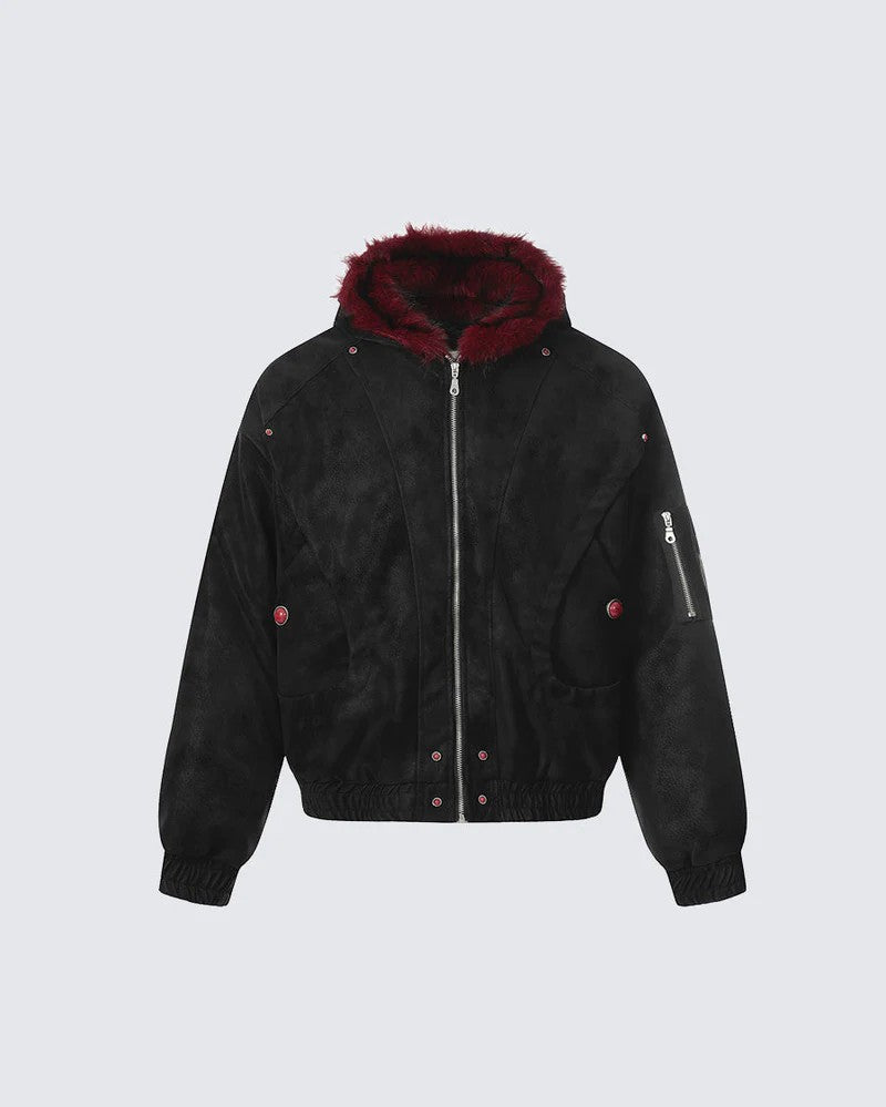 Fleece Lined 'Crimson' Red Fur Jacket