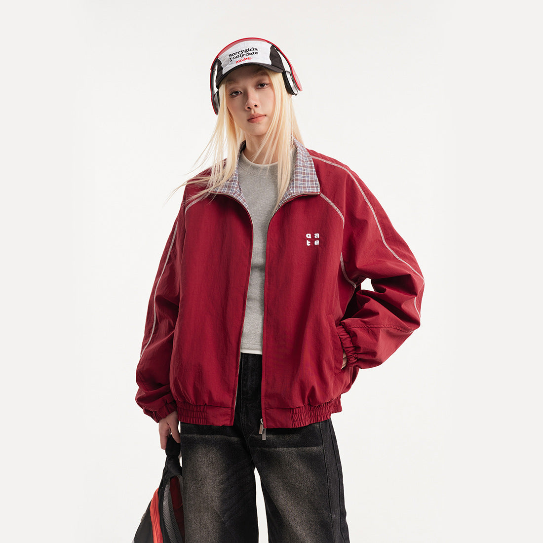 Retro Varsity Plaid Stand Collar Jacket