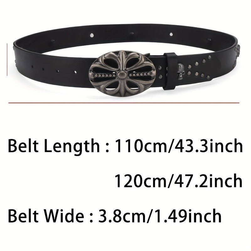Punk Skull Studded Black Leather Belt