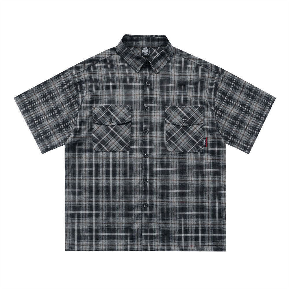 Gothic Embroidered Plaid Short Sleeve Shirt