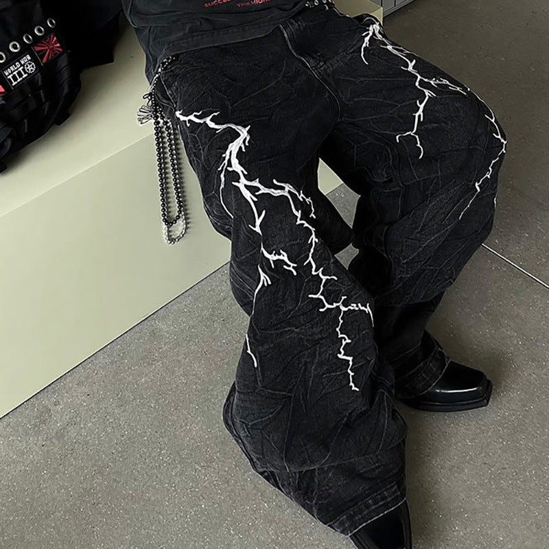 Lightning Embroidery Flared Jeans