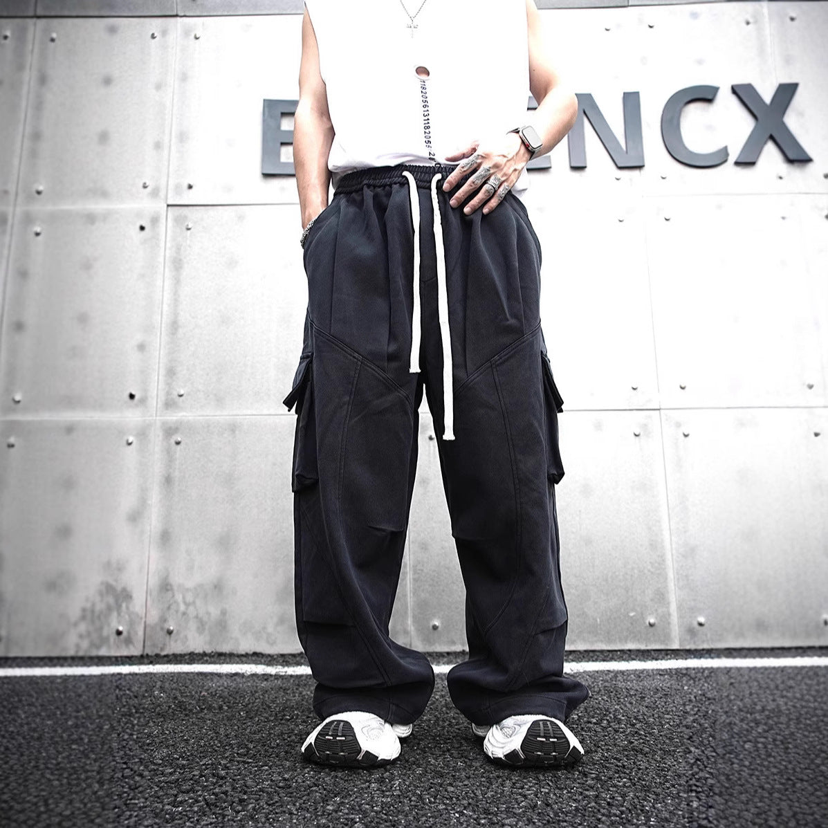Baggy Cotton Black Cargo Pants