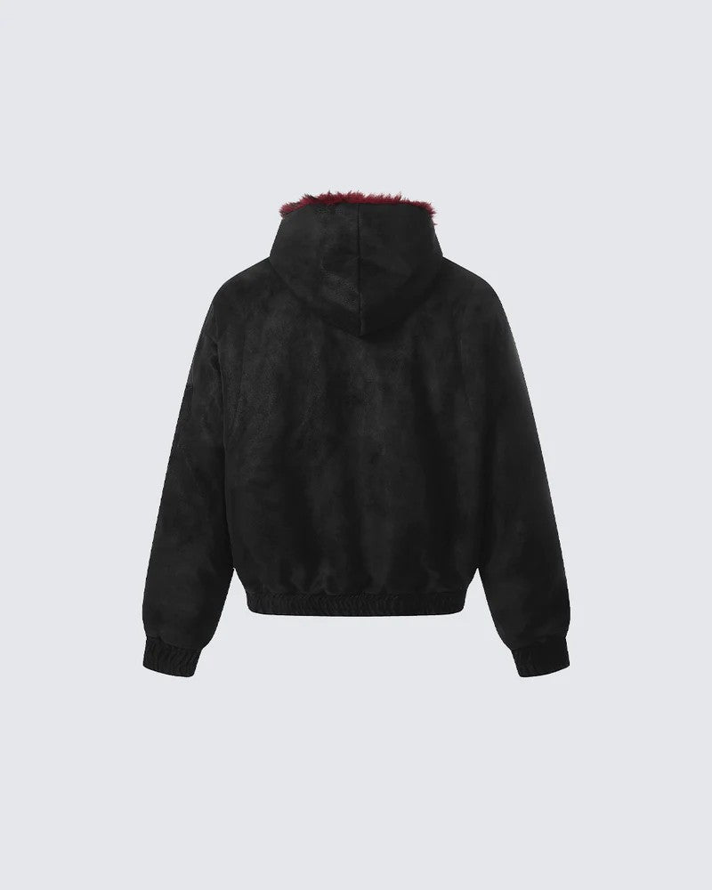 Fleece Lined 'Crimson' Red Fur Jacket