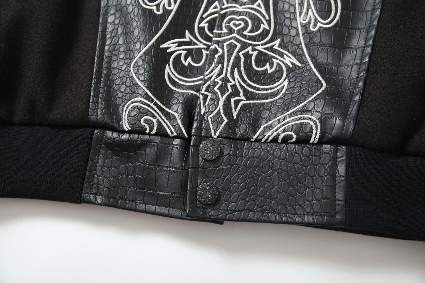Cross Embroidery Leather Varsity Jacket