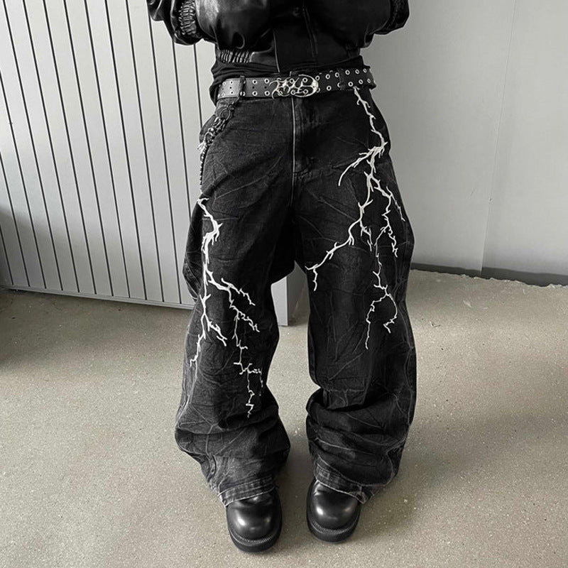 Lightning Embroidery Flared Jeans