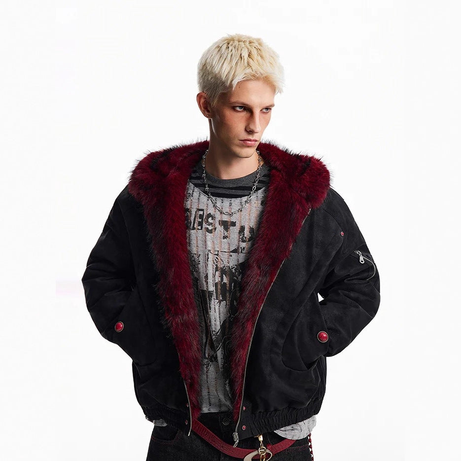Fleece Lined 'Crimson' Red Fur Jacket
