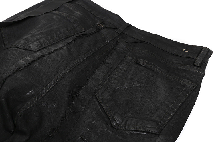 Dark Coating Waxed Distressed Jeans